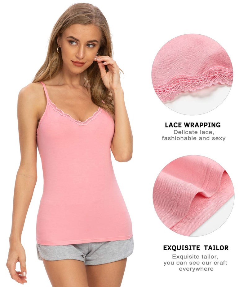 Rosyline V Neck Camisoles for Women Adjustable Lace Cami Undershirt Spaghetti Strap Lace Tank Top 4-Pack Black/White/Grey/Pink M - Image 2